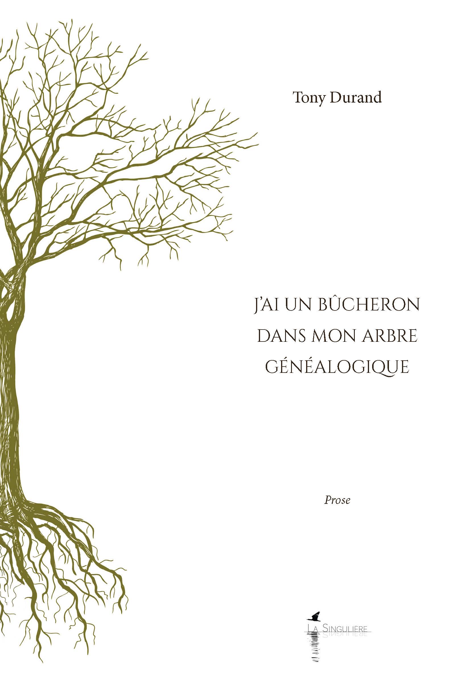 Couverture du livre J'ai un bûcheron dans mon arbre généalogique, une divagation autour de l'arbre par Tony Durand, paru aux éditions La Singulière